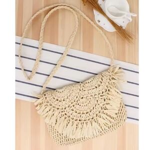 Handmade Woven Straw Shoulder‎ Bag Boho Fringe Crossbody Summer Beach